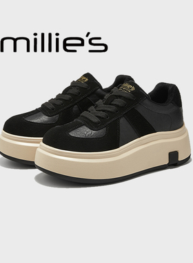 MILLIE'S/妙丽黑色厚底德训鞋女2025新款港风复古舒适增高板鞋Z