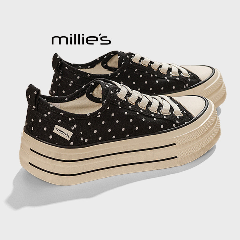 MILLIE'S/妙丽厚底帆布鞋女2026夏季内增高小个子百搭休闲板鞋Z