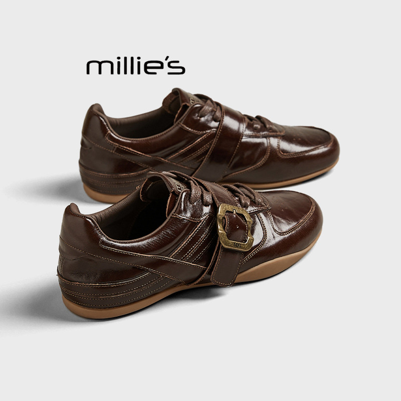 MILLIE'S/妙丽真皮复古马皮做旧时尚百搭休闲运动鞋方扣小皮鞋秋,女鞋,时尚休闲鞋,淘宝优惠券,粉丝福利购,淘宝优惠卷