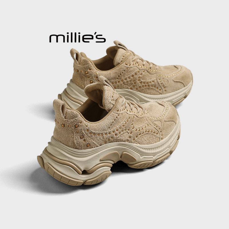 MILLIE'S/妙丽老爹鞋女铆钉装饰真皮运动鞋2025秋季款复古休闲鞋,女鞋,老爹鞋,淘宝优惠券,粉丝福利购,淘宝优惠卷