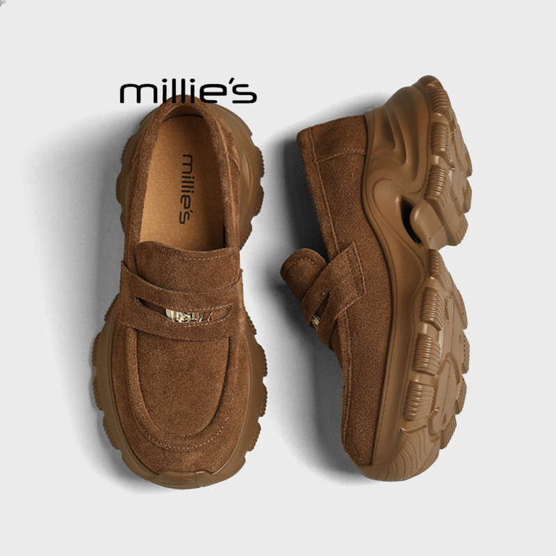 MILLIE'S/妙丽厚底乐福鞋女2026新款秋季真皮软底不累脚老钱风鞋