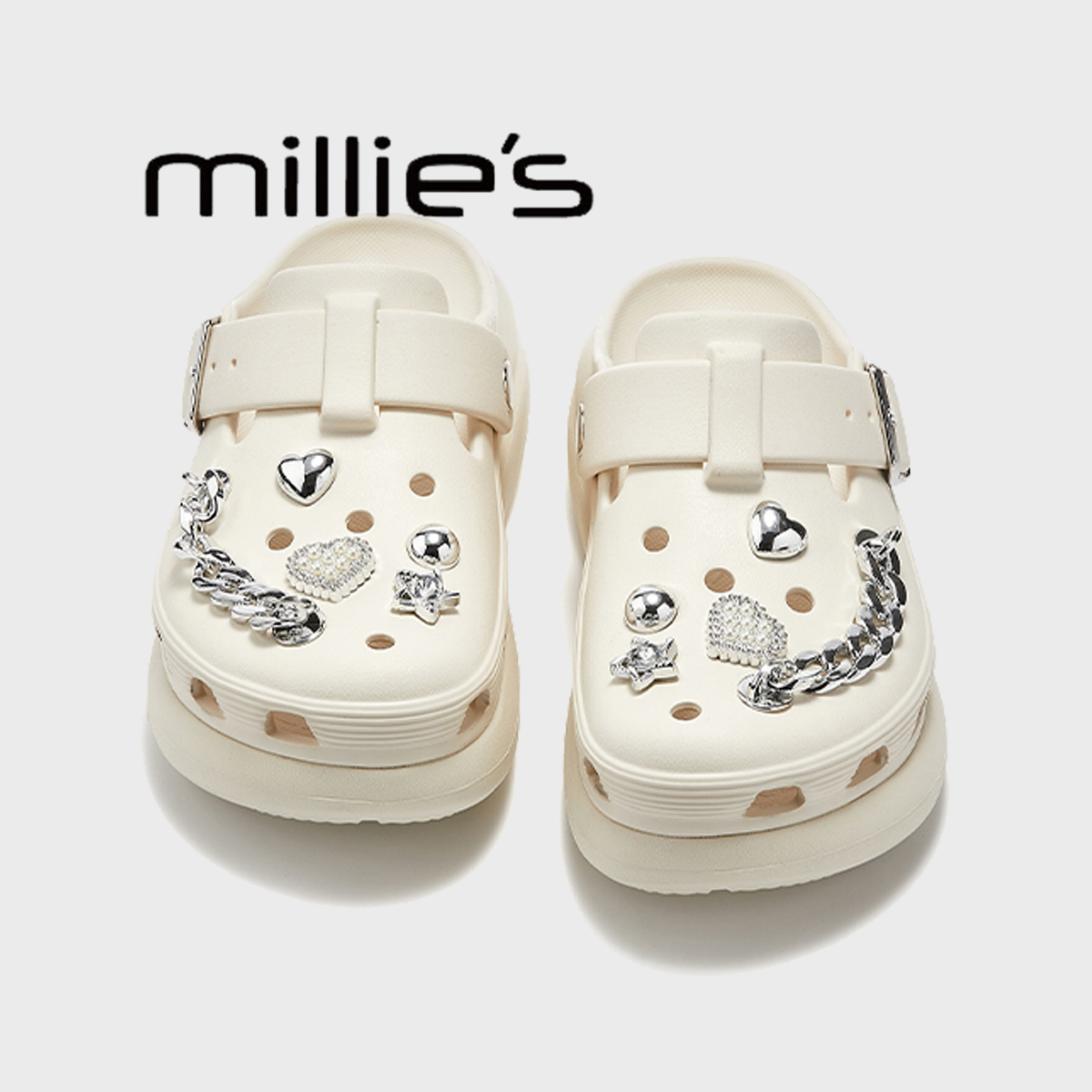 MILLIE'S/妙丽厚底增高奶糕洞洞鞋女外穿沙滩鞋凉拖鞋2025夏新款