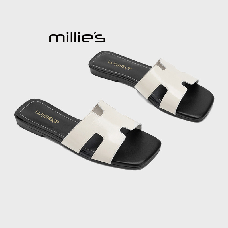 MILLIE'S/妙丽2026夏款方头露趾凉拖女仙女风配裙子沙滩一字H拖Z