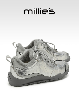 MILLIE'S/妙丽银灰色运动风加绒德训鞋女2025新款百搭休闲鞋Q