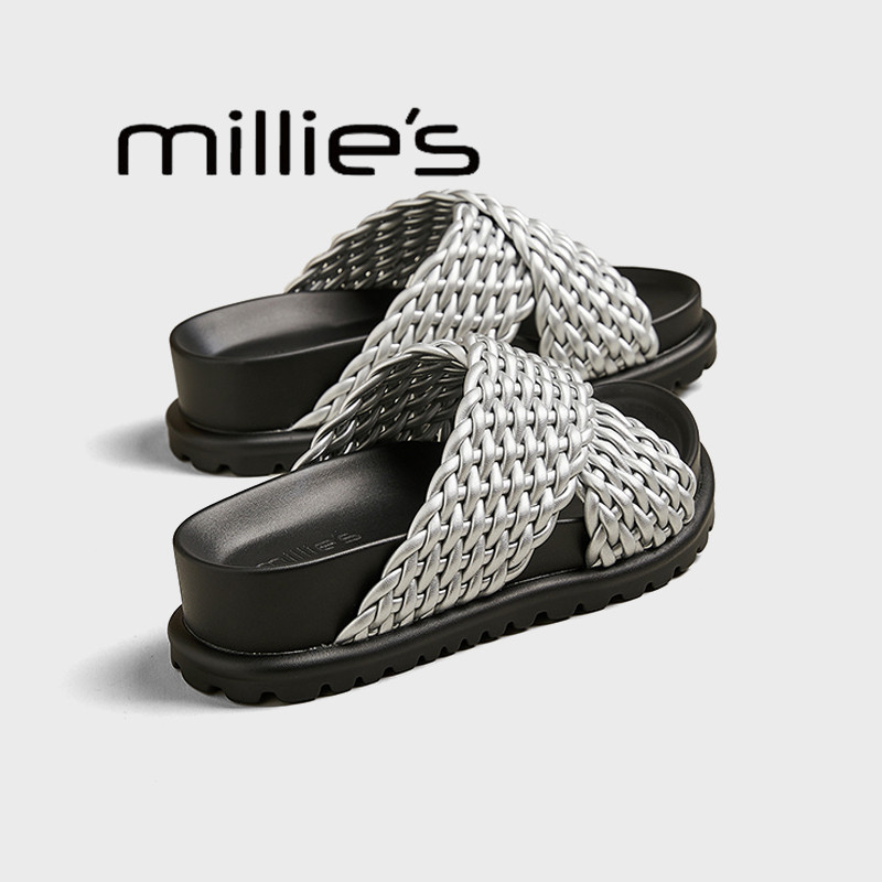 MILLIE'S/妙丽女鞋2025夏季新款露趾厚底一脚蹬优雅气质休闲拖鞋,女鞋,一字拖,淘宝优惠券,粉丝福利购,淘宝优惠卷