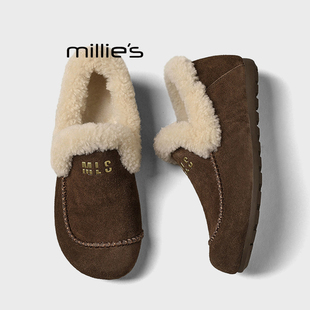 复古休闲鞋 MILLIE 加绒保暖一脚蹬雪地靴时尚 妙丽2025秋冬新款