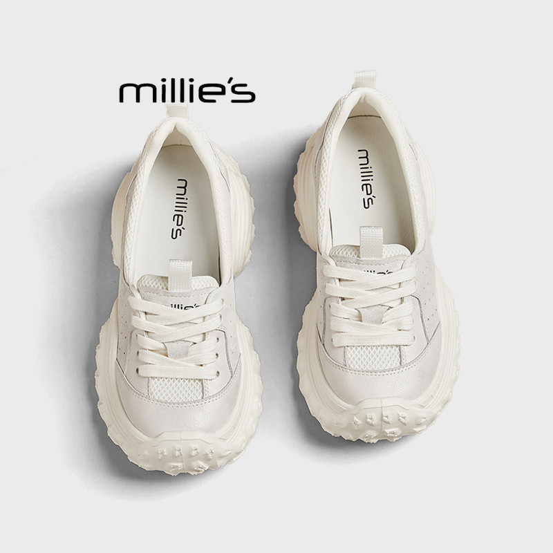 MILLIE'S/妙丽松糕厚底摇摇鞋女2026夏季款气垫小个子显高老爹鞋