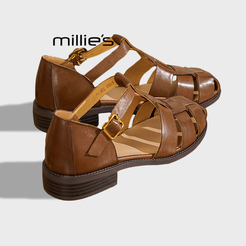 MILLIE'S/妙丽配裙子粗跟罗马鞋