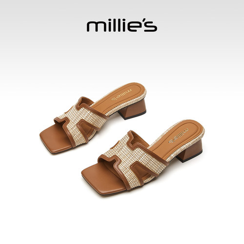 MILLIE'S/妙丽时尚真皮一字拖