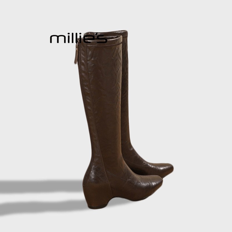 MILLIE'S/妙丽内增高及膝靴女2025高筒靴不掉筒显腿直超模长靴秋Z,女鞋,骑士靴,淘宝优惠券,粉丝福利购,淘宝优惠卷