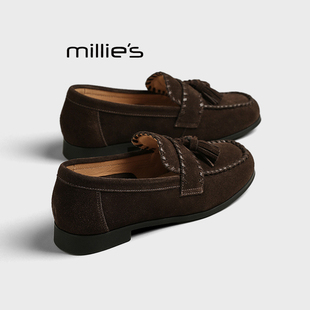 2025款 秋季 女鞋 MILLIE 一脚蹬单鞋 妙丽流苏乐福鞋 英伦风小皮鞋