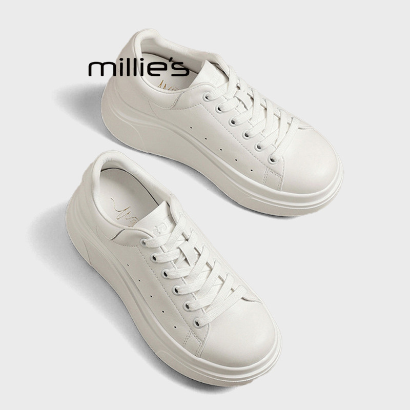 MILLIE'S/妙丽真皮厚底板鞋女2026春季款百搭增高软底舒适运动鞋,女鞋,时尚休闲鞋,淘宝优惠券,粉丝福利购,淘宝优惠卷