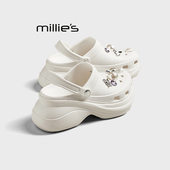 水钻不累脚包头凉拖鞋 MILLIE 女2026夏季 款 妙丽厚底外穿洞洞鞋