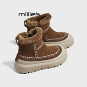 妙丽雪地靴冬季 款 MILLIE 加绒厚底套脚马丁短靴保暖面包棉鞋 女Q