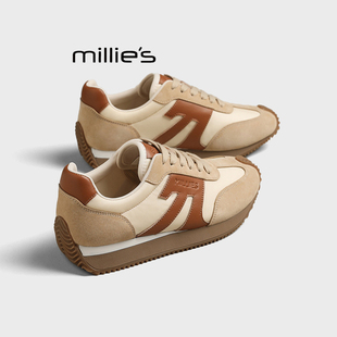 女2025秋季 妙丽德训鞋 款 复古圆头拼接休闲运动鞋 MILLIE 阿甘鞋