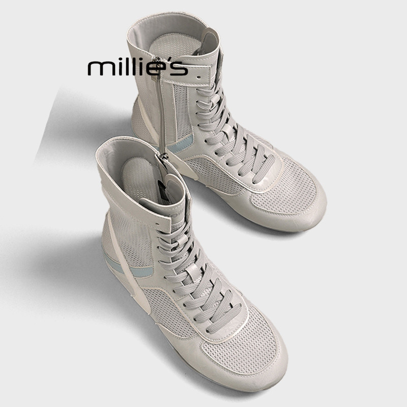 MILLIE'S/妙丽2026夏款休闲高帮马丁靴拼色增高拳击运动德训鞋女Z