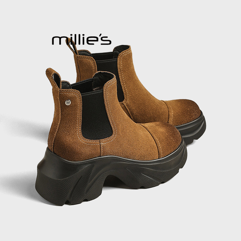 MILLIE'S/妙丽2026新款秋冬学院风圆头秋季马丁靴百搭英伦风短靴