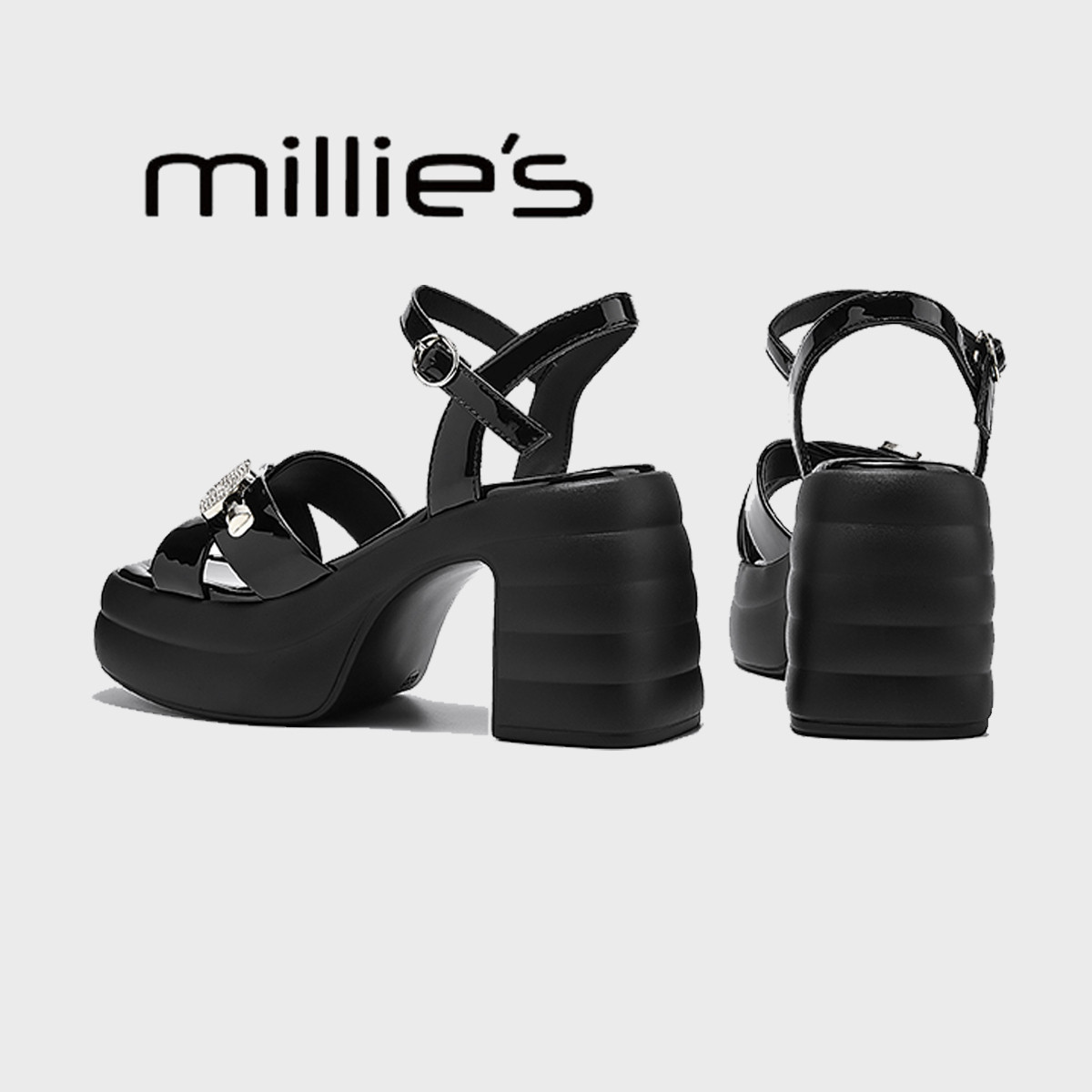 妙丽真皮厚底方头凉鞋女2026夏季新款小个子显高配裙子法式高跟鞋