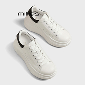 MILLIE 增高松糕底Q 轻便防水休闲小白鞋 妙丽极简白色厚底女春季