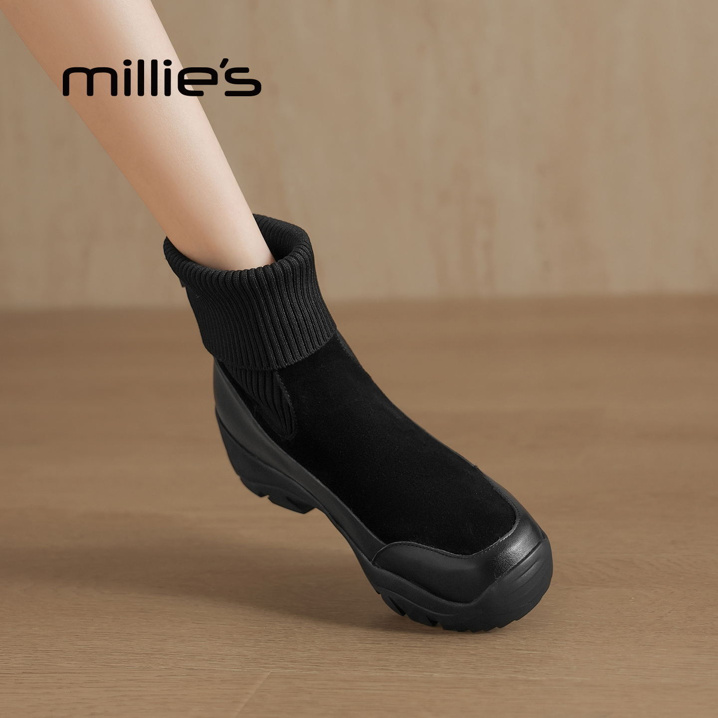 MILLIE'S/妙丽厚底增高毛线筒靴