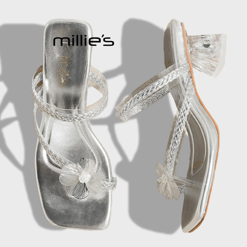 MILLIE'S/妙丽外穿夹趾水钻凉鞋女2026夏季凉拖配裙子不累脚拖鞋Z