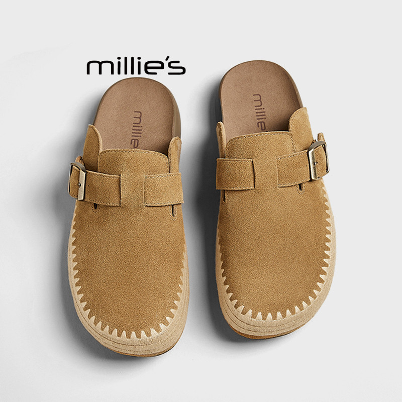 MILLIE'S/妙丽勃肯鞋女款2026夏新款外穿不累脚一脚蹬包头半拖鞋