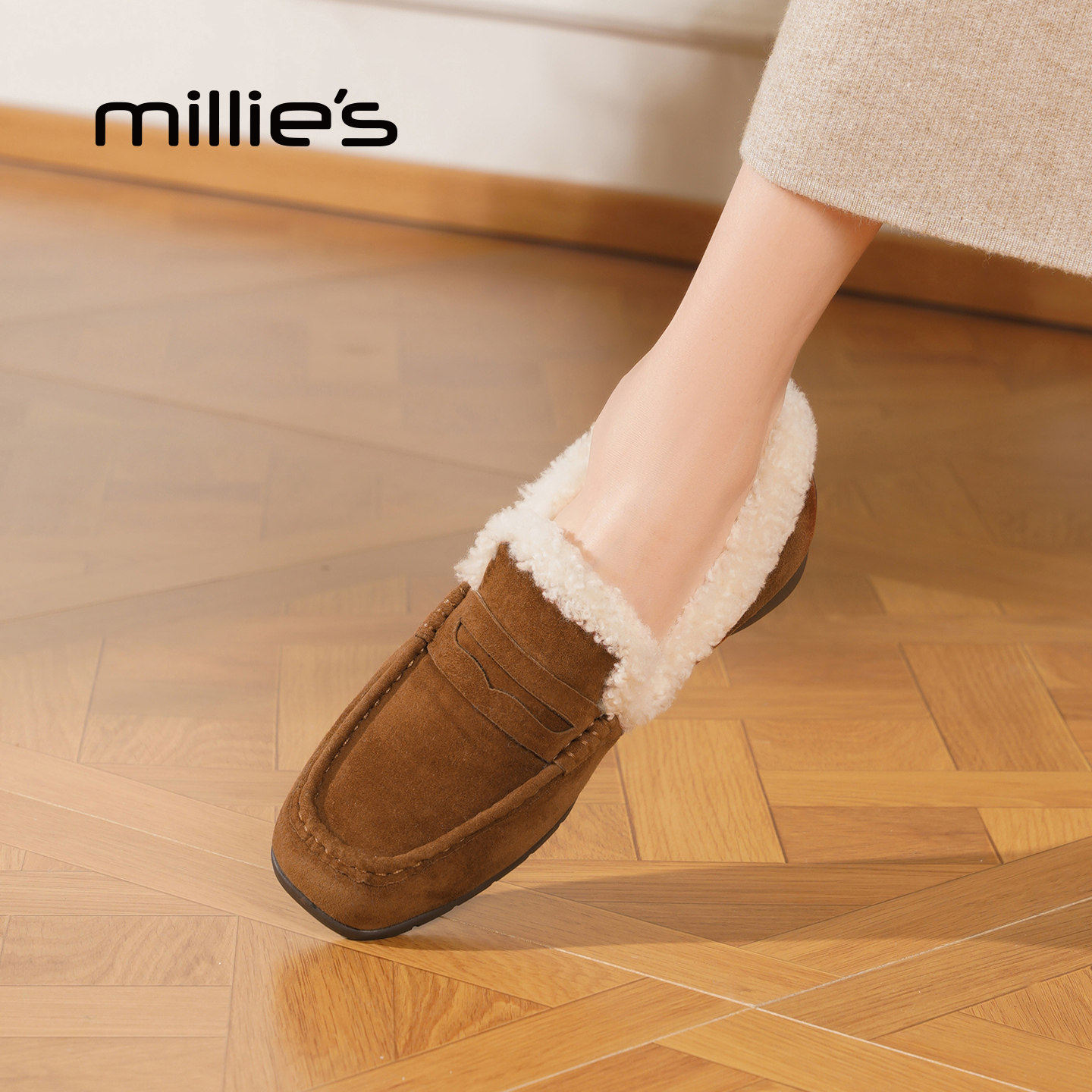 MILLIE'S/妙丽时尚毛毛豆豆鞋女