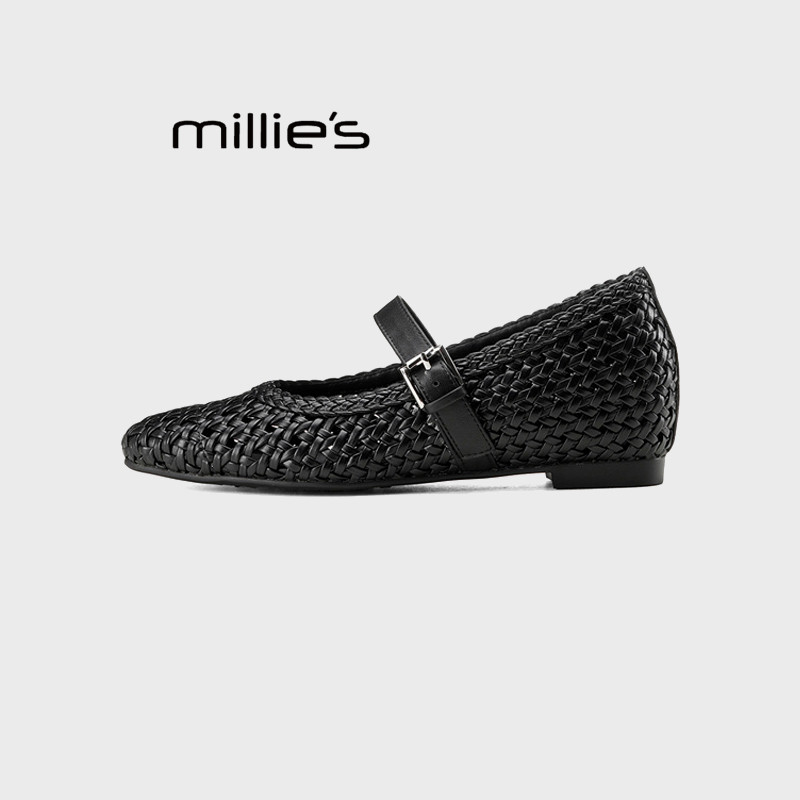MILLIE'S/妙丽法式玛丽珍鞋女2025夏季新款通勤透气淑女浅口单鞋
