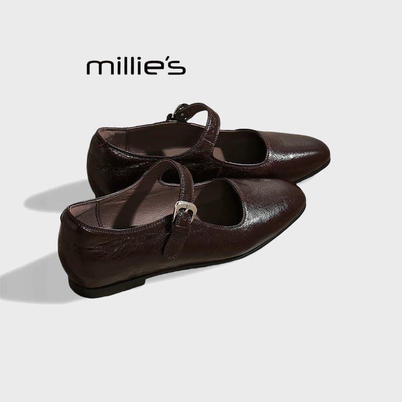 MILLIE'S/妙丽复古玛丽珍鞋女法式浅口平底单鞋一字扣带小皮鞋夏,女鞋,浅口单鞋,淘宝优惠券,粉丝福利购,淘宝优惠卷
