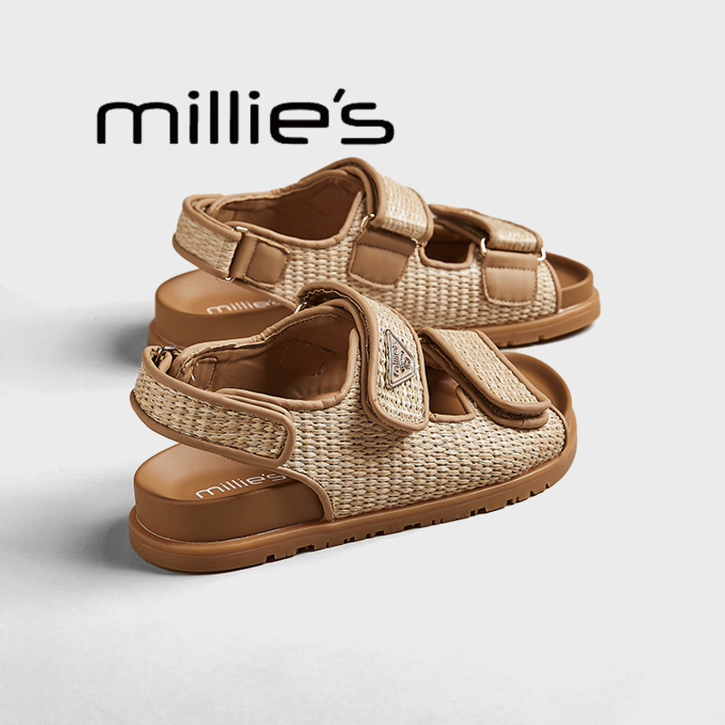 MILLIE'S/妙丽复古罗马凉鞋女款新款夏季鞋子编织松糕厚底沙滩鞋