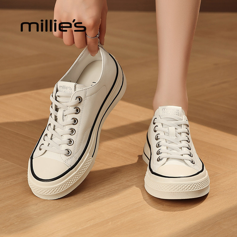 MILLIE'S/妙丽2026春季新款厚底帆布鞋女款小个子休闲运动板鞋
