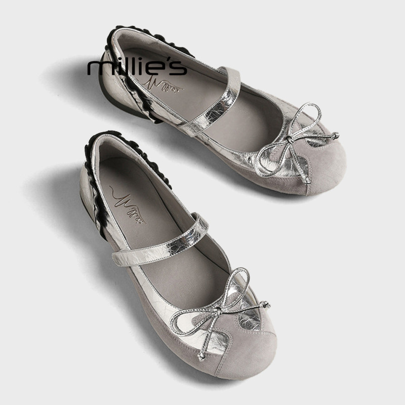MILLIE'S/妙丽2026春款平底玛丽珍鞋女外穿蝴蝶结一字带浅口单鞋Q