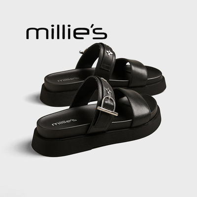 MILLIE'S/妙丽真皮平底沙滩凉鞋