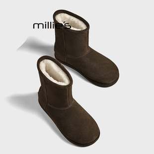 皮毛一体雪地靴女平底防滑保暖棉鞋 MILLIE 新款 妙丽秋冬季 短靴Z