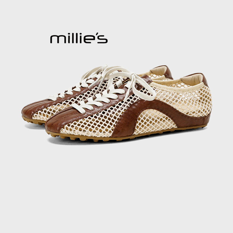 MILLIE'S/妙丽女鞋网面拼接德训鞋真皮系带休闲鞋舒适透气不累脚Z