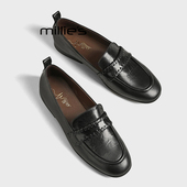 妙丽英伦风乐福鞋 女2026春季 MILLIE 黑色一脚蹬平底豆豆鞋 通勤Z