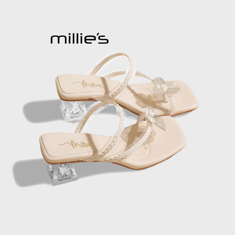 妙丽银色粗跟新款仙女风外穿夏季