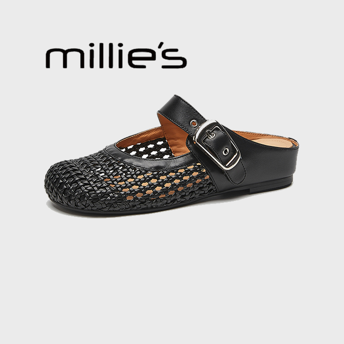 妙丽法式编织镂空玛丽珍单鞋