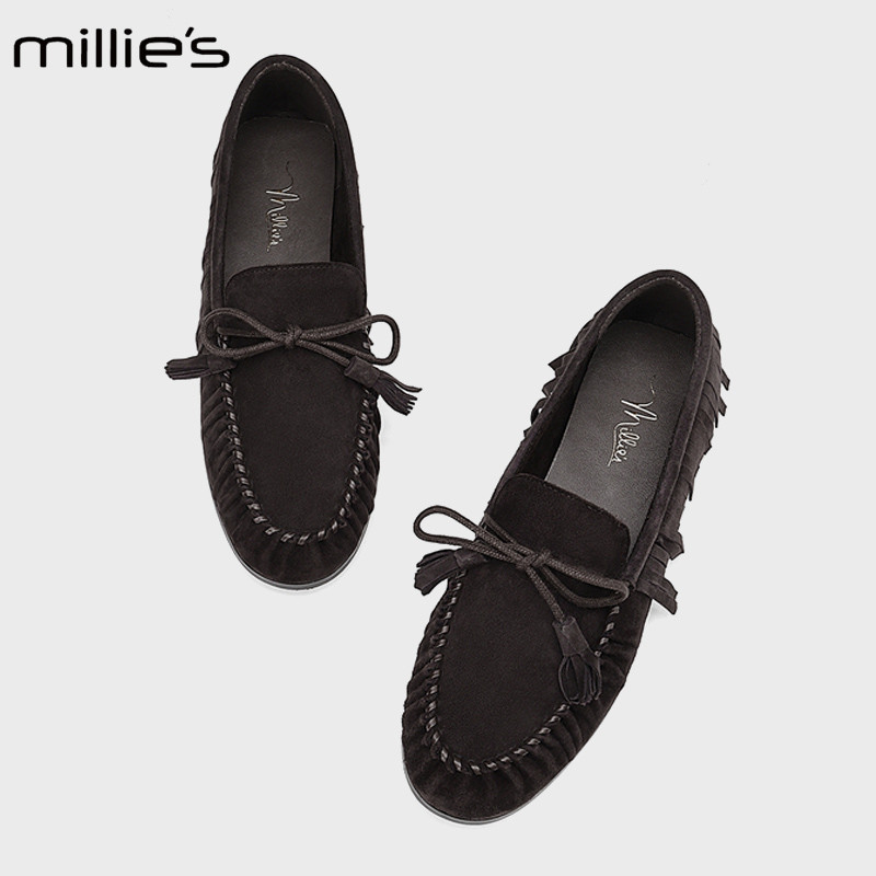MILLIE'S/妙丽美拉德流苏豆豆鞋