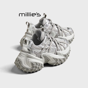 MILLIE'S/妙丽圆头轮胎底网面轻便透气设计感时尚休闲老爹鞋春秋