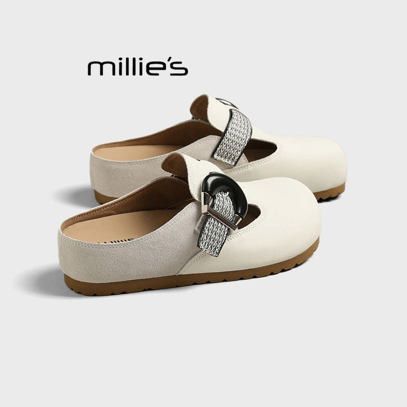 MILLIE'S/妙丽勃肯鞋半拖女外穿厚底2026春季新款包头一脚蹬单鞋