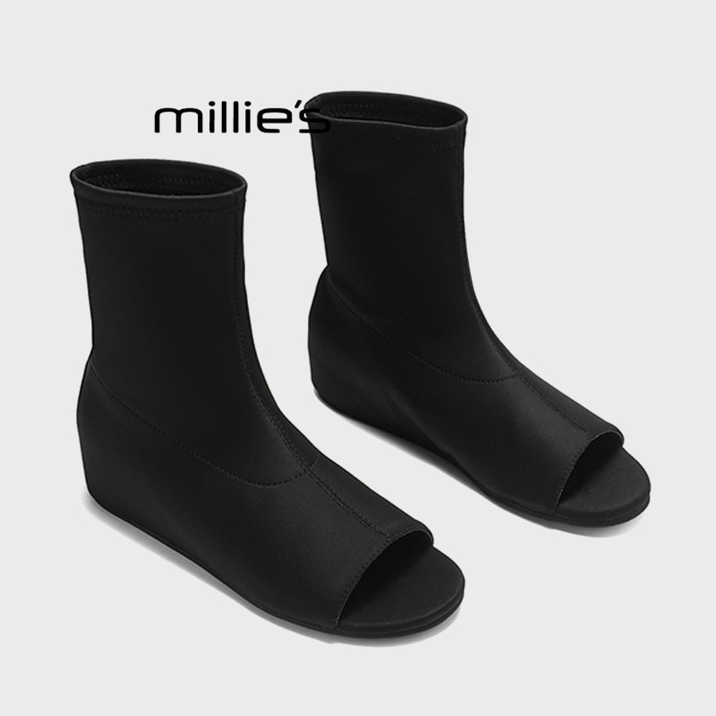 MILLIE'S/妙丽弹力凉靴女2026夏季新款内增高瘦瘦靴露趾休闲短靴Z
