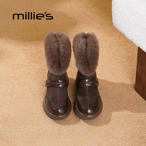 MILLIE'S/妙丽真皮加绒瘦瘦靴