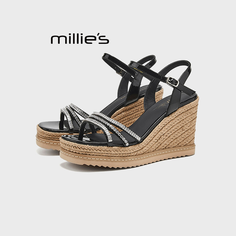 MILLIE'S/妙丽坡跟高跟凉鞋女2026夏季款增高绝美不累脚浅口单鞋
