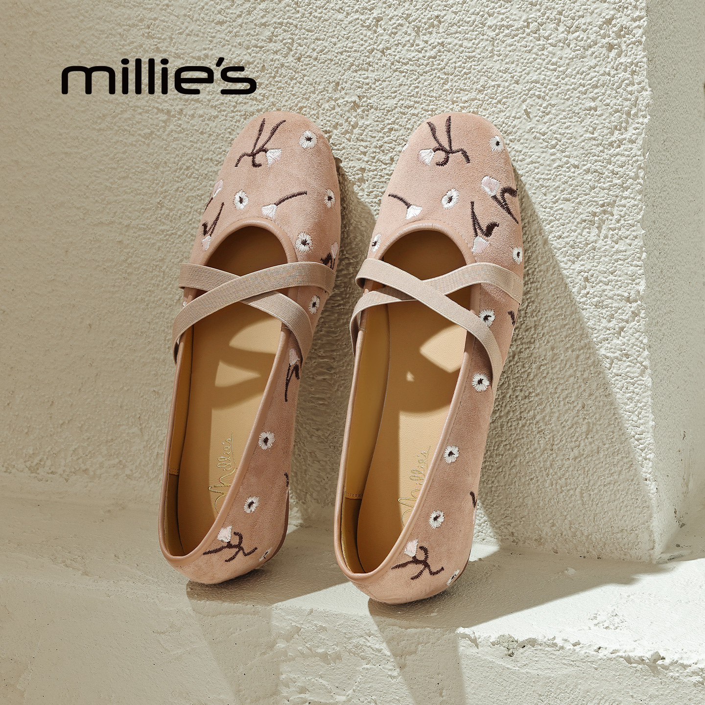 MILLIE'S/妙丽法式刺绣花朵玛丽珍鞋女春季平底交叉带芭蕾舞鞋Z,女鞋,玛丽珍鞋,淘宝优惠券,粉丝福利购,淘宝优惠卷