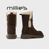 妙丽2026秋冬新款 时尚 MILLIE 百搭厚底雪地靴女加绒保暖棉鞋