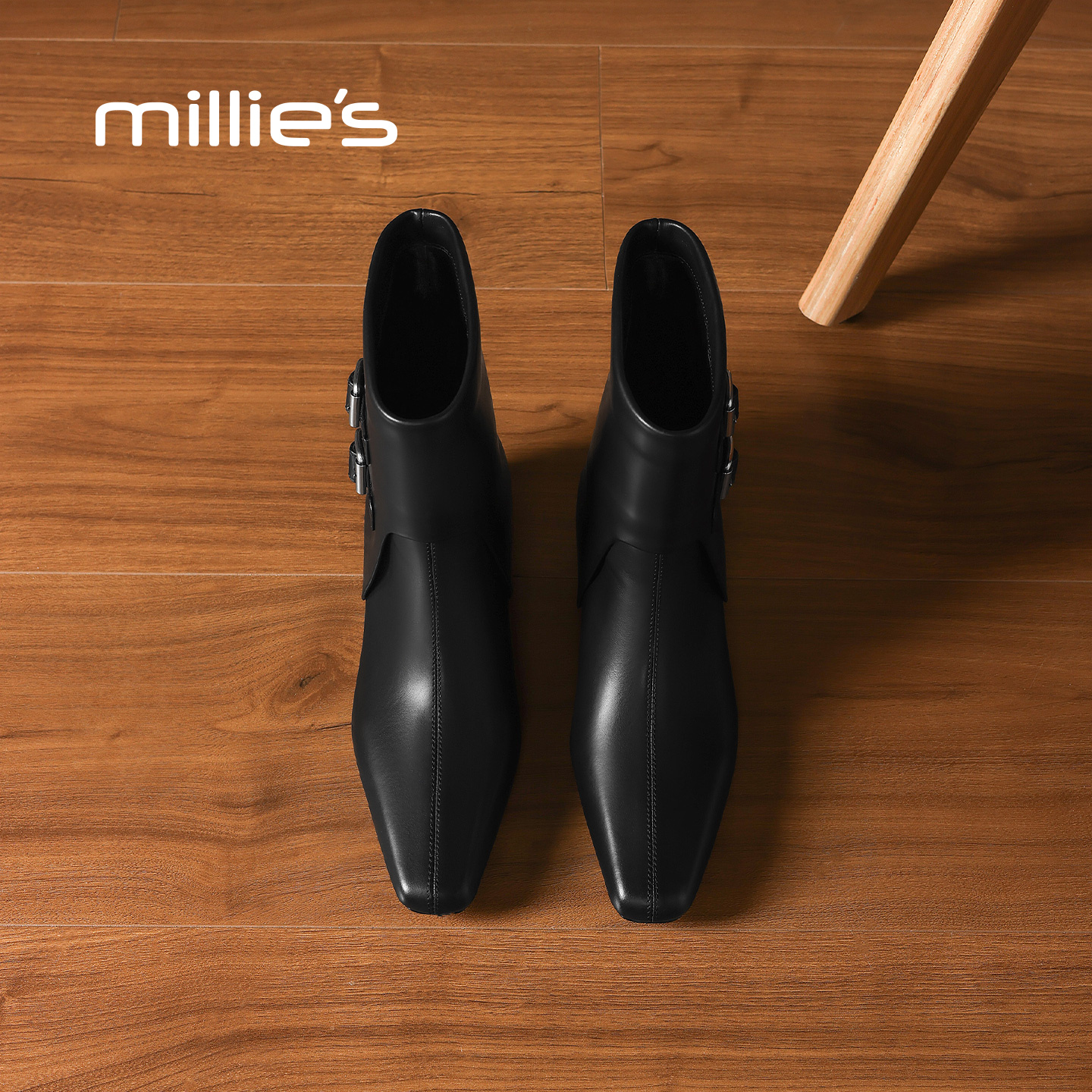 MILLIE'S/妙丽真皮皮带扣短靴