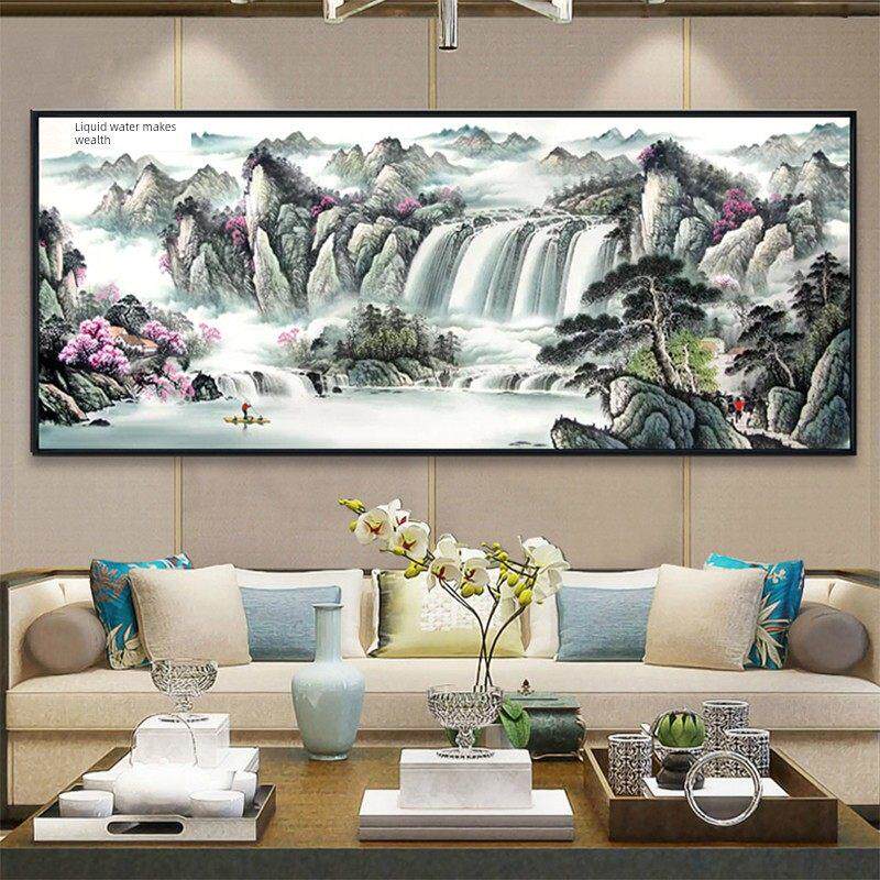 5d钻石画满钻客厅流水生财风景山水画办公室十字绣2024新款钻石绣