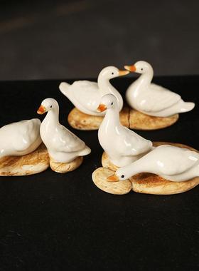 创意陶瓷彷真小鸭子摆件小白鸭玄关庭院盆栽流水鱼缸装饰水景造景