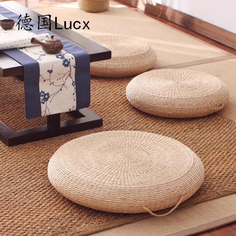 德国Lucx草编蒲团坐垫地上榻榻米垫子加厚圆形日式禅修垫阳台草垫